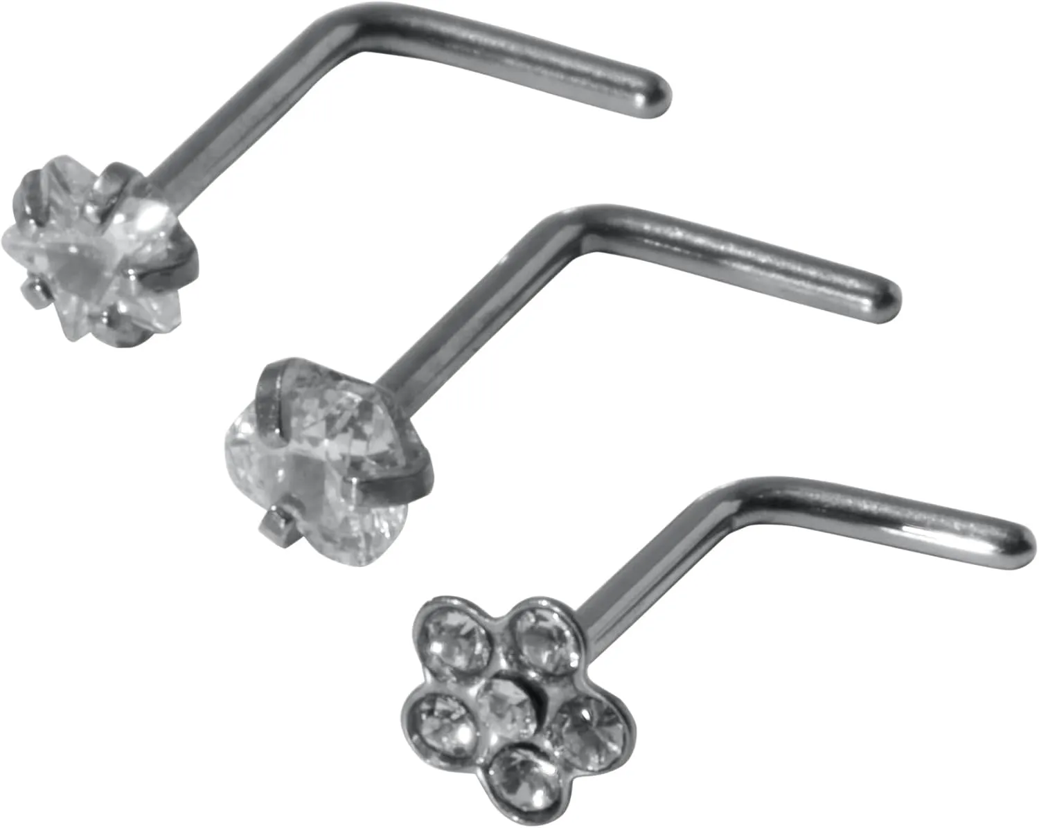 Claire's Accessories Titanium 3-Pack Flower Gemstone Nose Rings