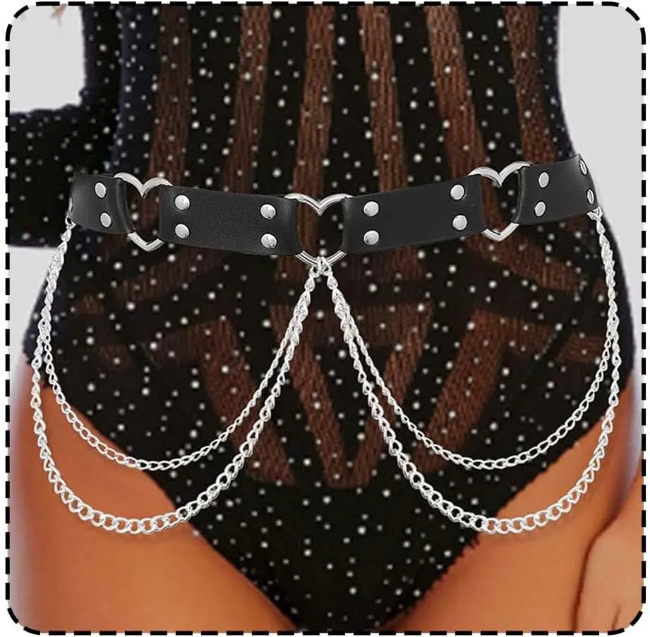 CLOACE Punk Waist Chain Belt Leather Layered Heart Body Chains Gothic Body Jewelry Accessories for Women