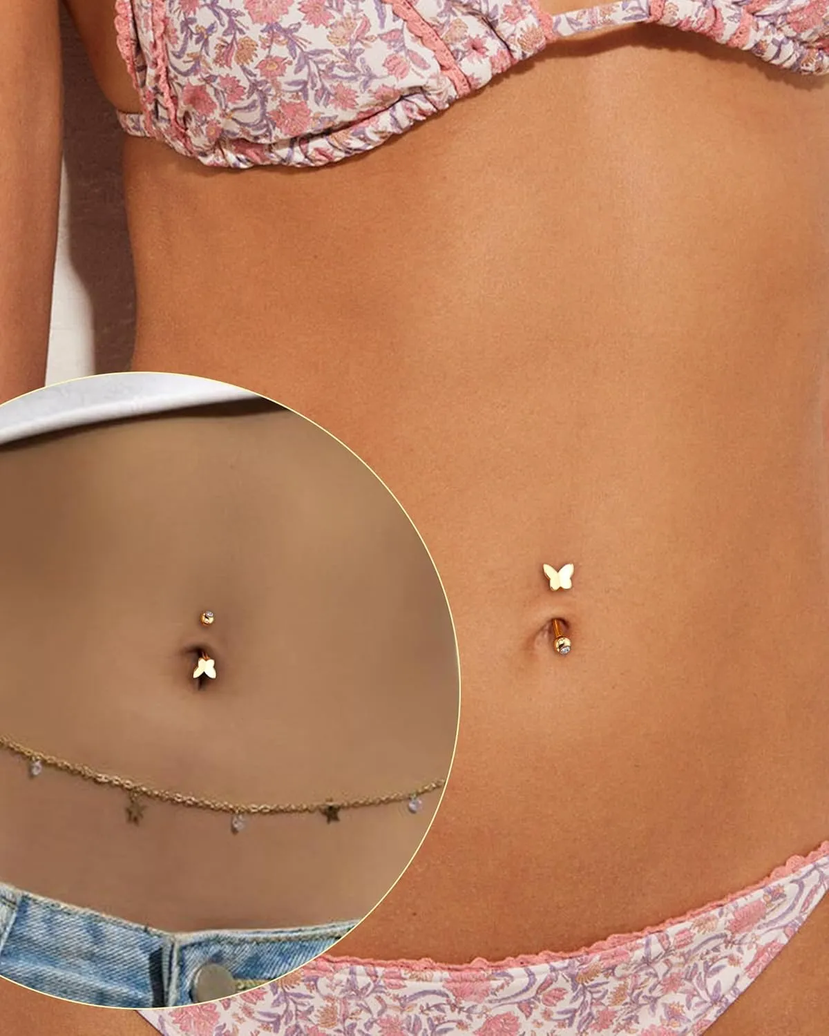 COCHARM 10K Yellow Gold Butterfly Belly Button Rings 10K Real Gold Belly Rings 10K Gold Belly Piercing Jewelry for Women Gold Upside Down Nave Rings