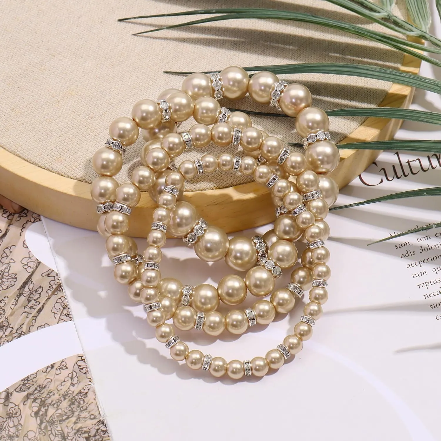 Coiris 4pcs /Set Imitation Pearl Bracelets Crystal Women Multi Layer (BR1113)