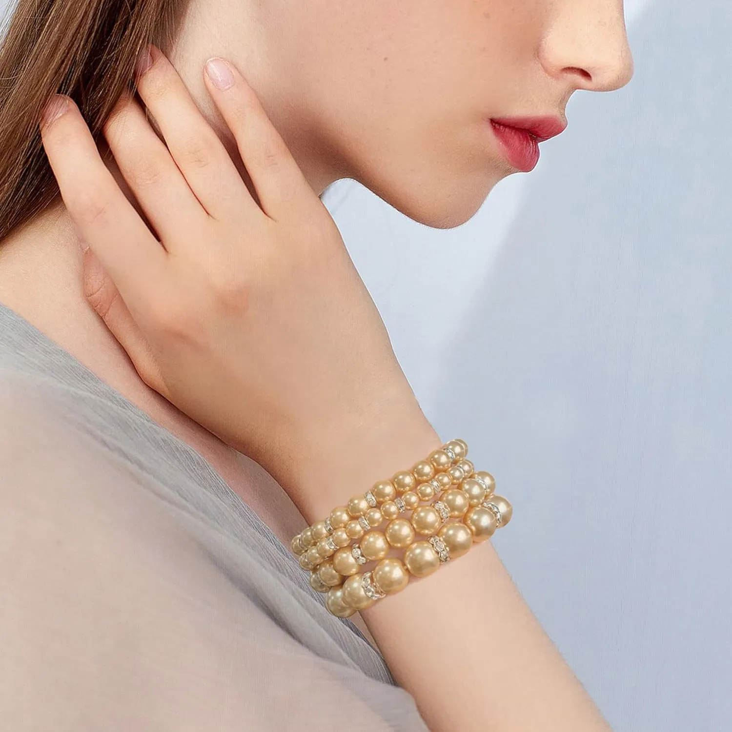 Coiris 4pcs /Set Imitation Pearl Bracelets Crystal Women Multi Layer (BR1113)