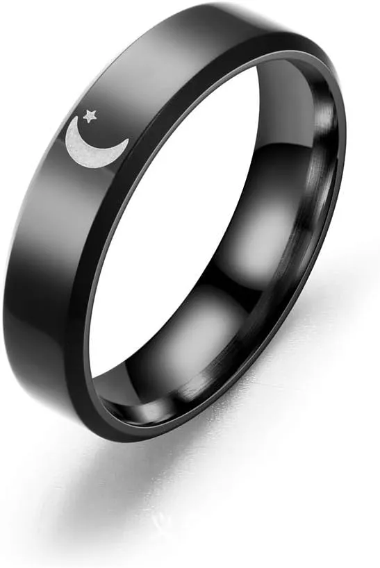 COLORFUL BLING Stainless Steel Matching Promise Sun Moon and Star Rings for Couples Band Open Rings for Her and Him Boyfriend Girlfriend Engagement Wedding Jewelry