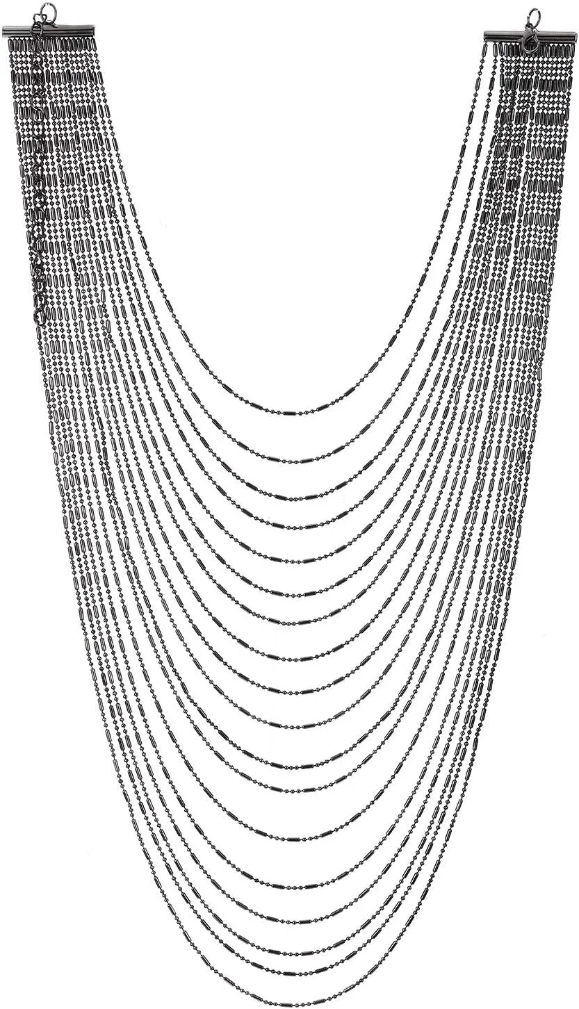 COOLSTEELANDBEYOND Grey Waterfall Multi-Strand Statement Necklace Pendant, Long Metal Ball Chains, Unique Hipster