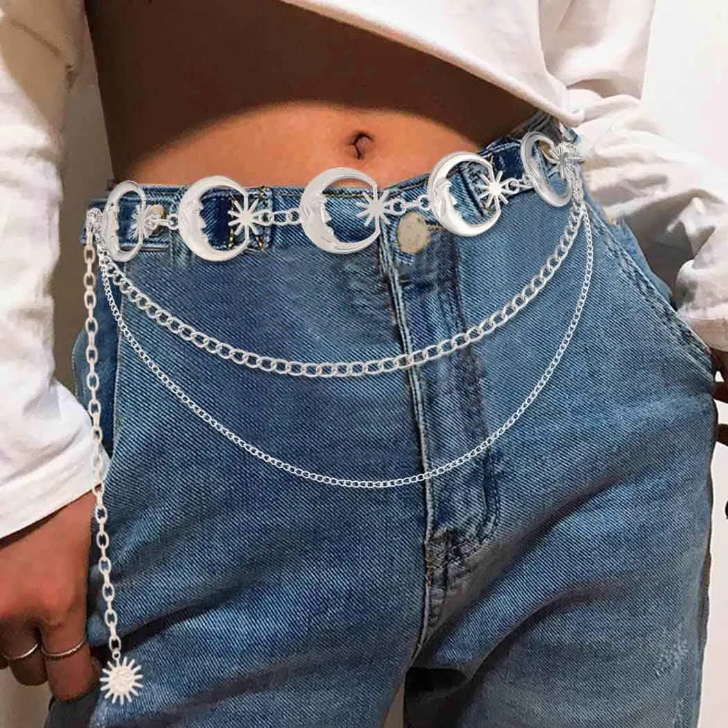 COSYDAYS Gold Chain Belt Layered Sun Moon Waist Chains Fashion Belly Body Jewelry for Women