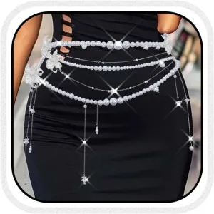 COSYDAYS Pearl Waist Chain Belt Layered Belly Chains Body Jewelry Accessories for Women