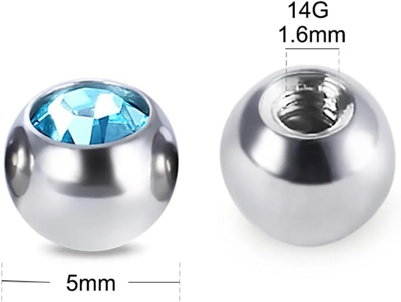 COTTVOTT 10pcs Crystals Screw 14G 16G Tongue Labret Eyebrow Horseshoe Belly Rings Earrings Replacement Balls Stainless Steel Piercings