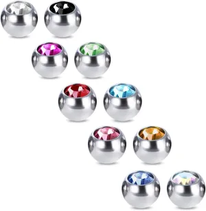 COTTVOTT 10pcs Crystals Screw 14G 16G Tongue Labret Eyebrow Horseshoe Belly Rings Earrings Replacement Balls Stainless Steel Piercings
