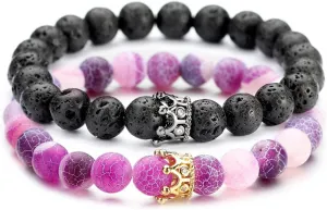 Couple Bracelets for Lovers Matching CZ Infinite Natural Stone Bracelets Long Distance Friendship Gifts for Him and Her Valentines Day Gift (C-Kin queen,Black white)