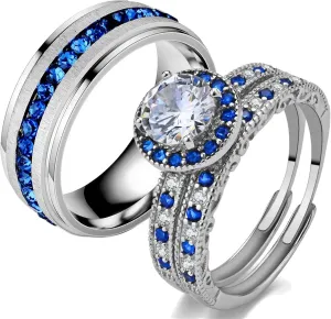 Couple Rings Matching Rings 1CT CZ 925 Sterling Silver Wedding Ring Sets for Women Wedding Band