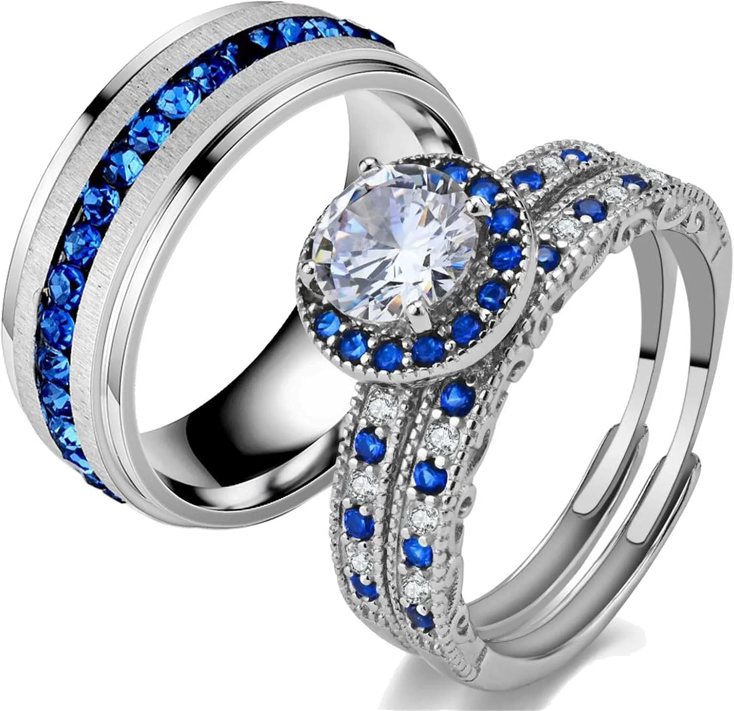 Couple Rings Matching Rings 1CT CZ 925 Sterling Silver Wedding Ring Sets for Women Wedding Band