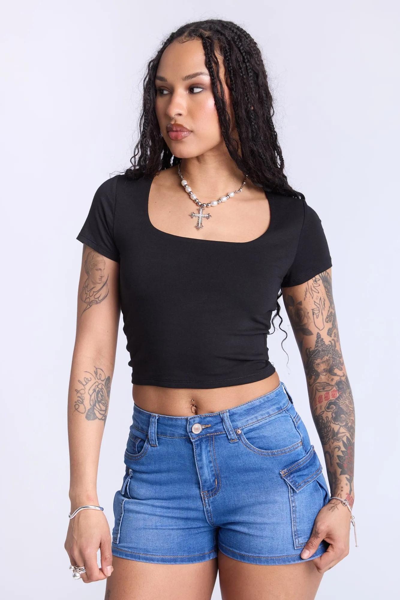 Cropped Square Neck Tee