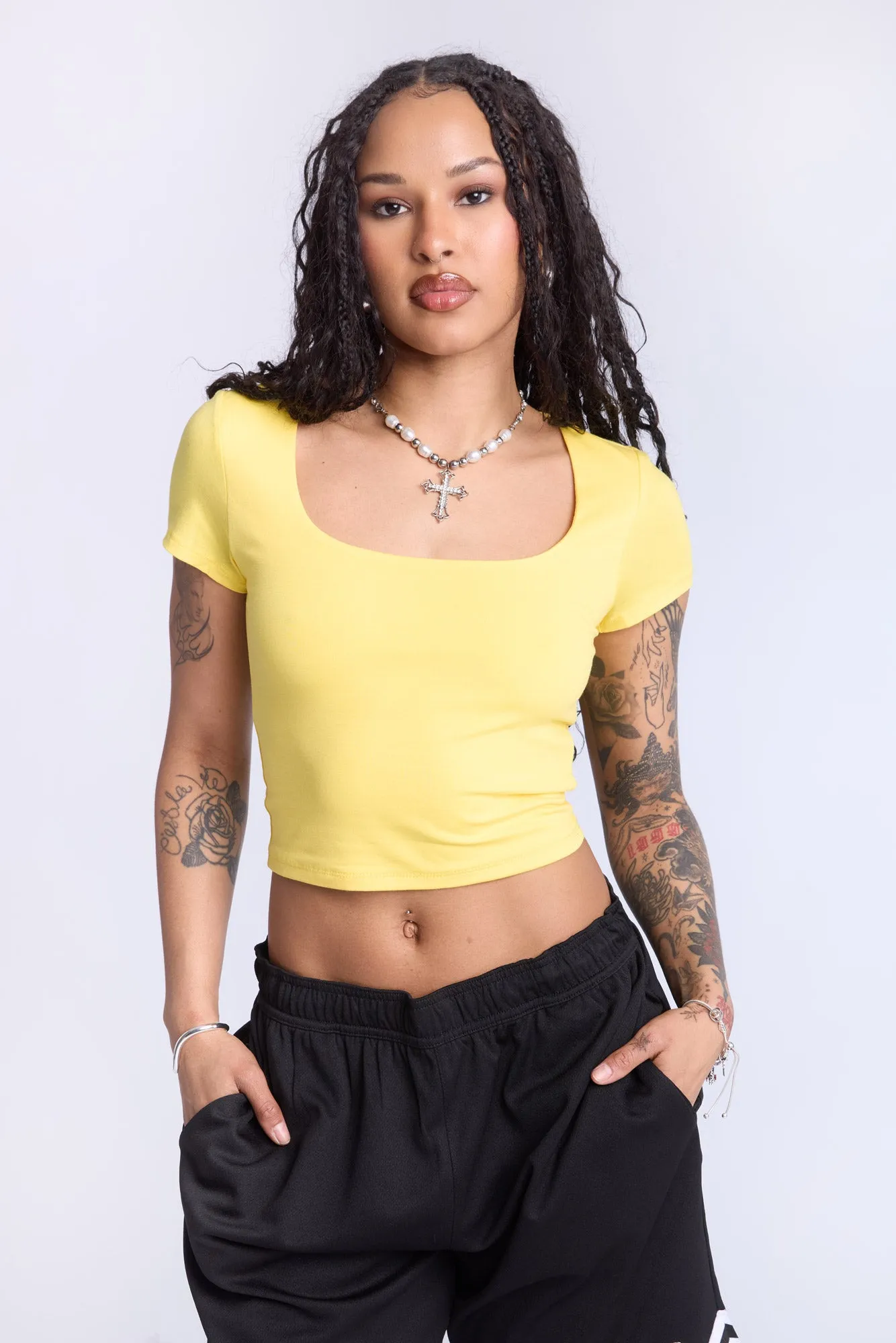 Cropped Square Neck Tee