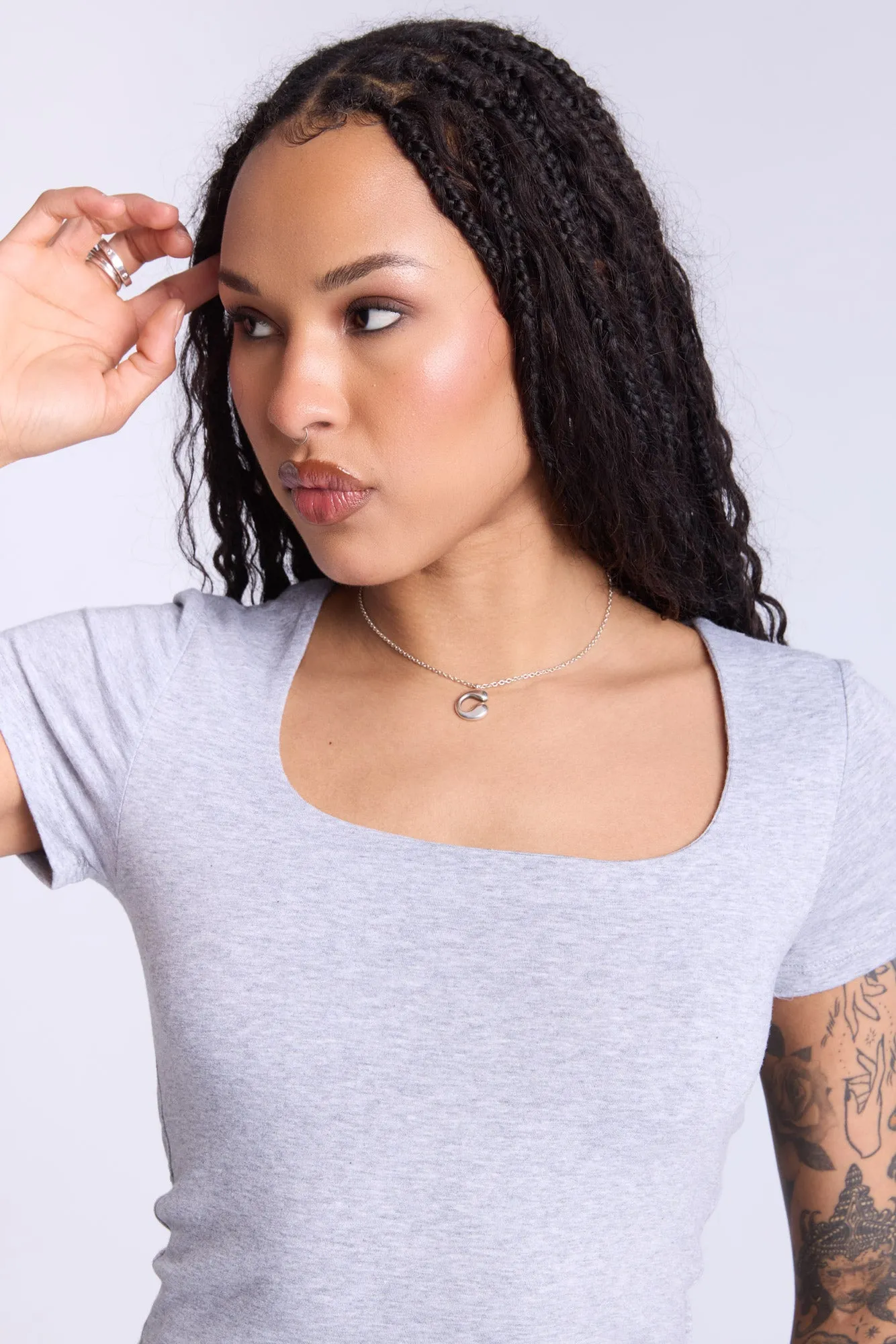 Cropped Square Neck Tee
