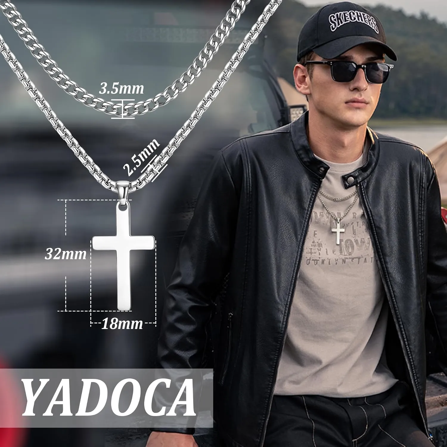 Cross Necklace for Men - 14K Gold Silver Black Plated Stainless Steel Layered Cross Chain Crucifix Necklace Cuban Link Herringbone Chain Box Chain Cross Pendant Fashion Jewelry Gifts 16 18 20 22 24 Inches