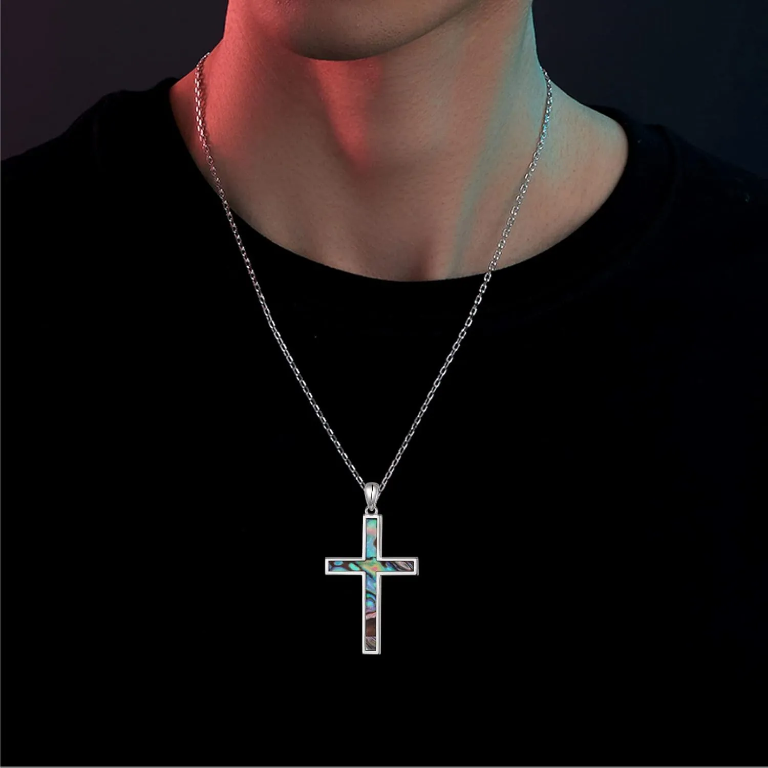 Cross Necklace for Women 925 Sterling Silver Abalone Shell Cross Pendant Necklaces Religious Jewelry for Women Men