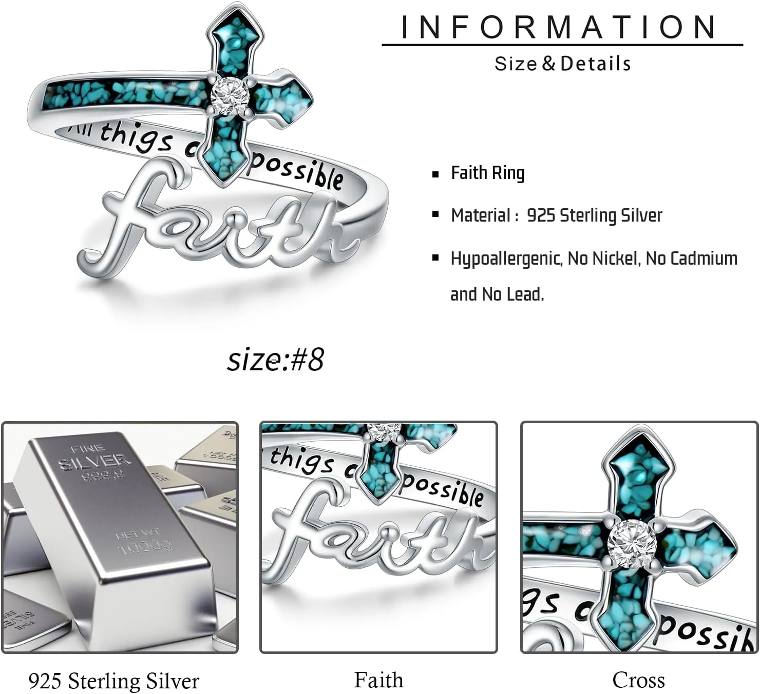 Cross Rings for Women 925 Sterling Silver Faith Cross Rings Christian Religious Jewelry Gifts for Men