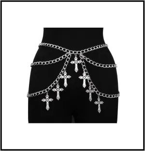 Cross Waist Chain Belt - Punk Gothic Crossover Body Belly Chains Tassel for Women Girl
