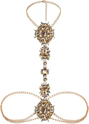CROWN GUIDE Body Chain Belt and Necklace for Women Girls Sexy Crystal Layered Waist Chain Rhinestone Belly Body Jewelry for Women Rave Accessories