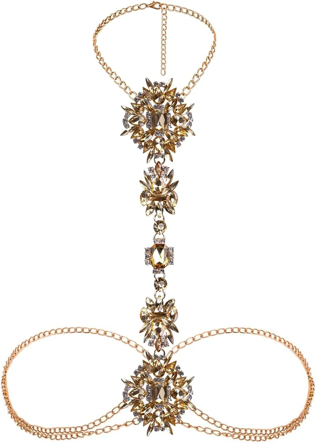 CROWN GUIDE Body Chain Belt and Necklace for Women Girls Sexy Crystal Layered Waist Chain Rhinestone Belly Body Jewelry for Women Rave Accessories