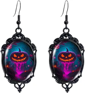 Crystal Glass Ghost Pumpkin Earring Gothic Pumpkin Cameo Earrings Black Vintage Oval Drop Earrings Funny Festival Jewelry Accessories
