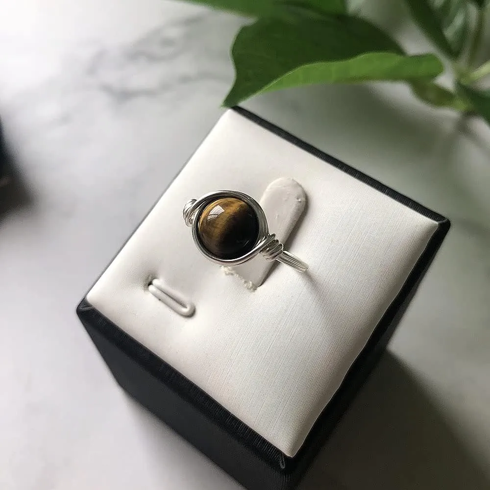 Crystal Rings for Women Spiritual, Healing Crystal Rings Wire Wrapped Ring, Carnelian Rose Quartz Amethyst Tiger Eyes Opalite Amazonite Gemstone Ring