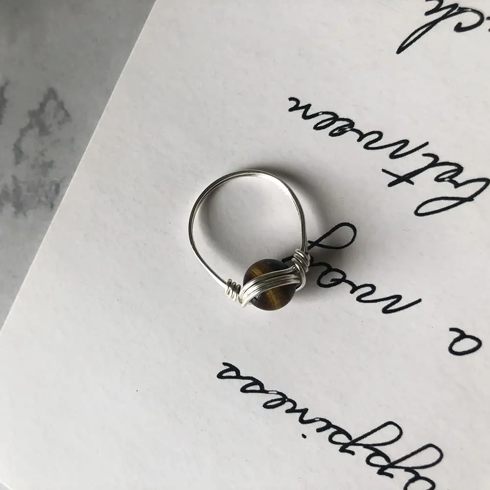 Crystal Rings for Women Spiritual, Healing Crystal Rings Wire Wrapped Ring, Carnelian Rose Quartz Amethyst Tiger Eyes Opalite Amazonite Gemstone Ring