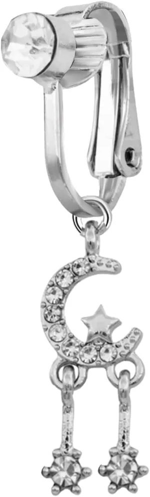 CSIYANJRY99 Clip on Belly Button Rings for Women Fake Belly Button Piercing Rings Cubic Zirconia Butterfly Pearl Sun Moon Star Dangling Belly Rings Fake Navel Ring