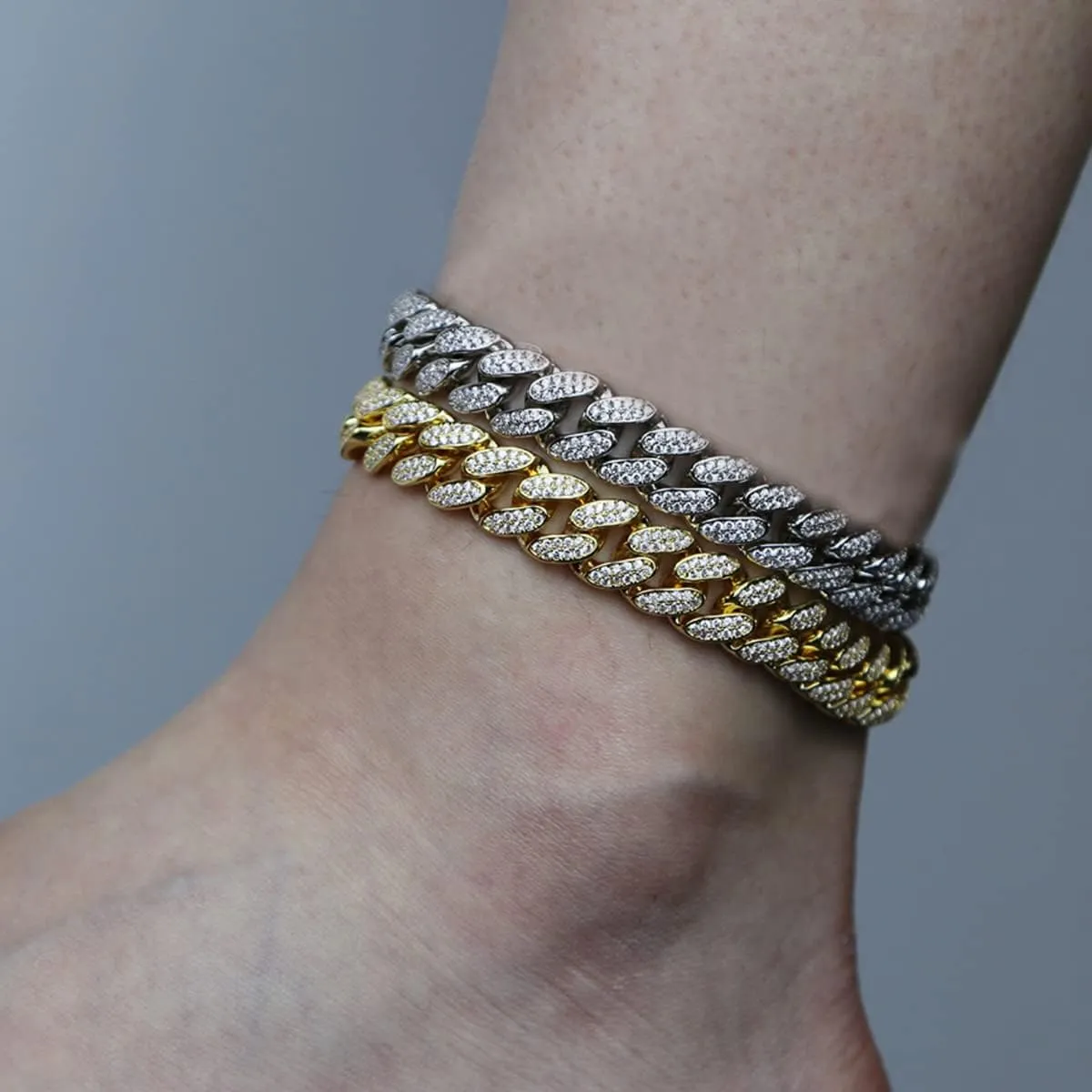 Cuban Link Anklets for Women Plus Size Large Ankle Bracelets Gold Silver Rhinestone Diamond Bling Anklets Women 9 10 inch