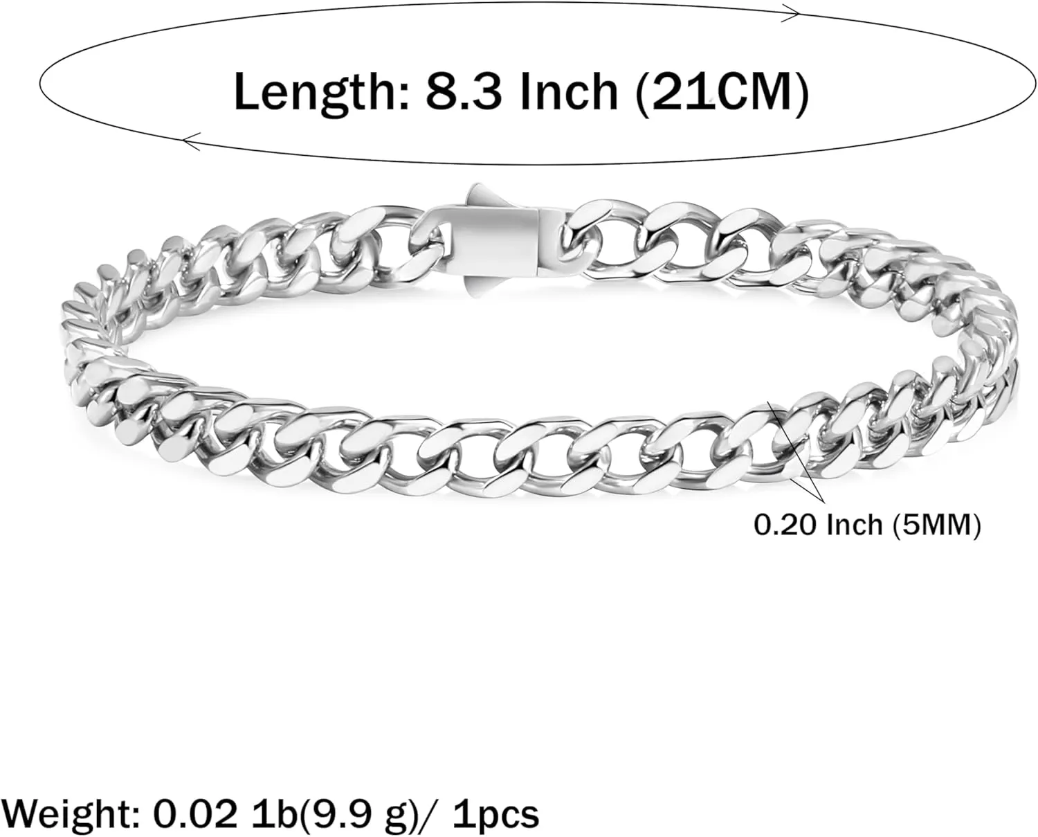 Cuban Link Bracelet for Men Waterproof 316L Stainless Steel Bracelet Width 5mm/7mm/9mm/12mm, 7.5"/8.3"/9" Length, Miami Cuban Bracelet for Men Hip Hop Jewelry Men Gift