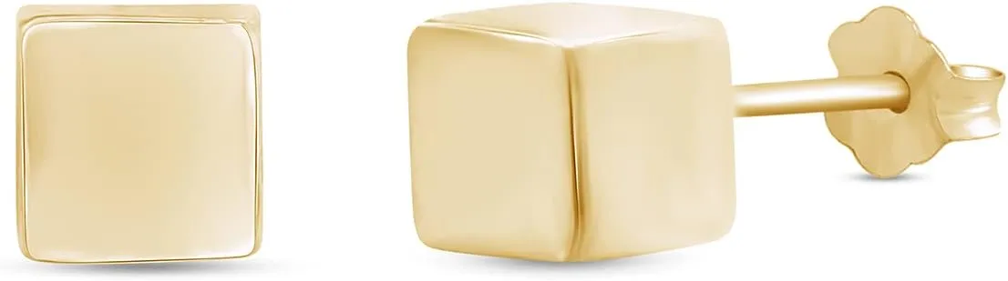 Cube Stud Earring in 14k Gold Plated Sterling Silver With Push Back Jewelry Gift for Women