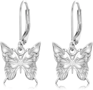 CUOKA MIRACLE Butterfly Earrings 925 Sterling Silver White Gold Plated Butterfly Dangle Earrings Butterfly Jewelry Gifts for Women Mom Wife Butterfly Lovers