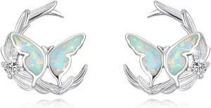 CUOKA MIRACLE Butterfly Stud Earrings 925 Sterling Silver Stud Earrings Opal Butterfly Earrings Celtic Knot Moon Earrings Hypoallergenic Butterfly Jewelry Gifts for Women