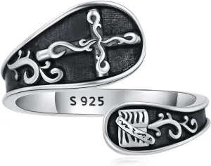 CUOKA MIRACLE Cross Ring 925 Sterling Silver Cross Faith Ring Adjustable Rings Inspirational Faith Bible Verse Ring for Women Christian Rings Jewelry jewelry For Women Daughter Friend