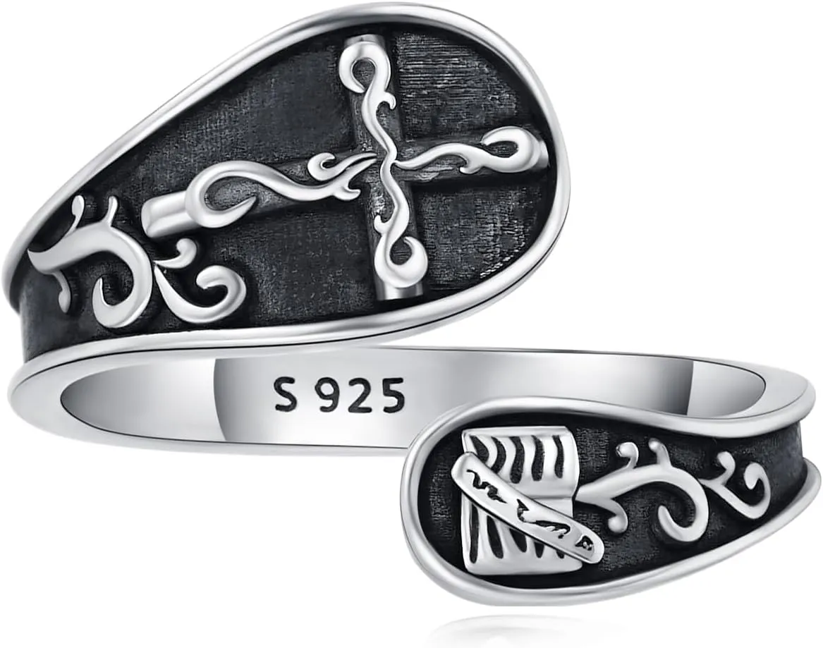 CUOKA MIRACLE Cross Ring 925 Sterling Silver Cross Faith Ring Adjustable Rings Inspirational Faith Bible Verse Ring for Women Christian Rings Jewelry jewelry For Women Daughter Friend