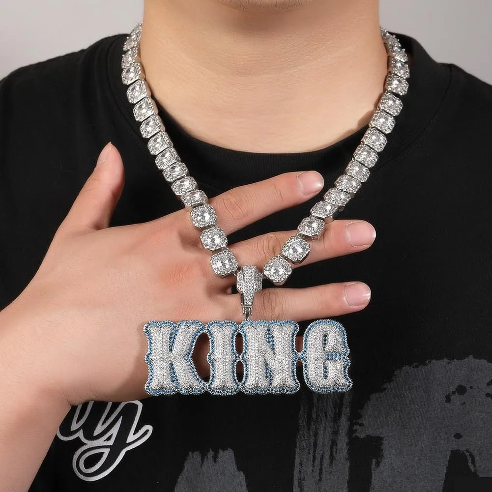 Custom Chain for Men Letter Necklace Iced Out Pendant Custom Name Necklace Personalized Name Plate Necklaces Hip Hop Name Chain for Rapper