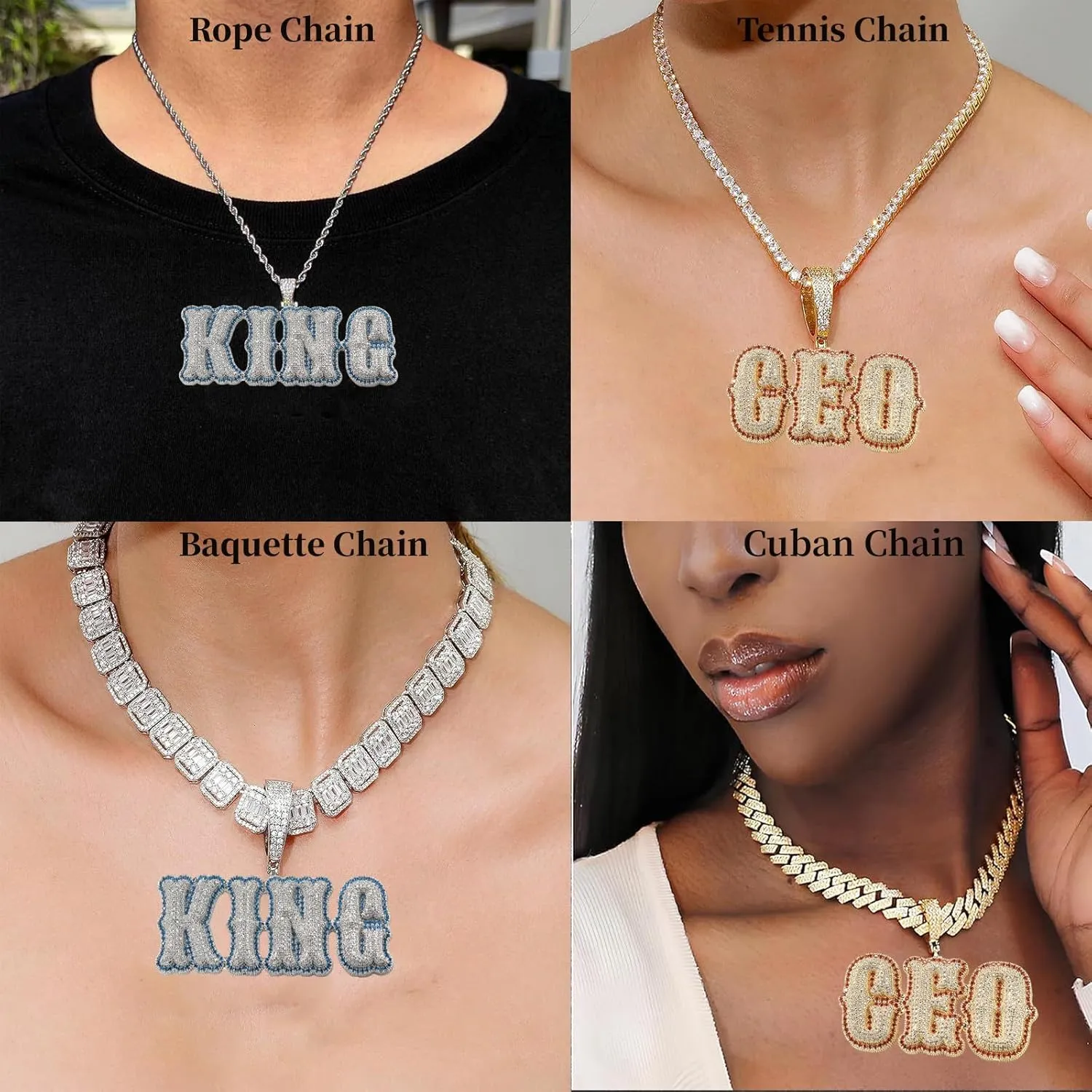 Custom Chain for Men Letter Necklace Iced Out Pendant Custom Name Necklace Personalized Name Plate Necklaces Hip Hop Name Chain for Rapper