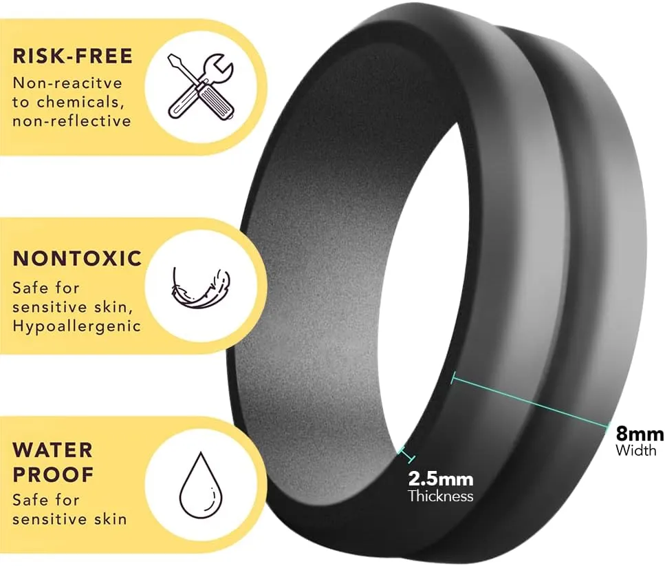 Custom Silicone V Style Wedding Engagement Silicone Rubber Wedding Bands for Men Women Laser Engraved Ring
