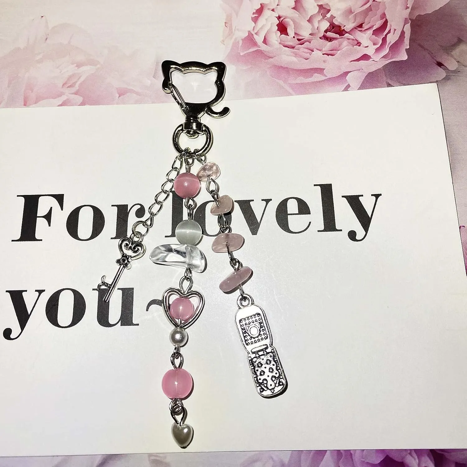 Cute aesthetic Y2k Keychains For Kid Teens Girl Women Beads crystal Heart Kawaii Key Chains
