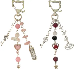 Cute aesthetic Y2k Keychains For Kid Teens Girl Women Beads crystal Heart Kawaii Key Chains