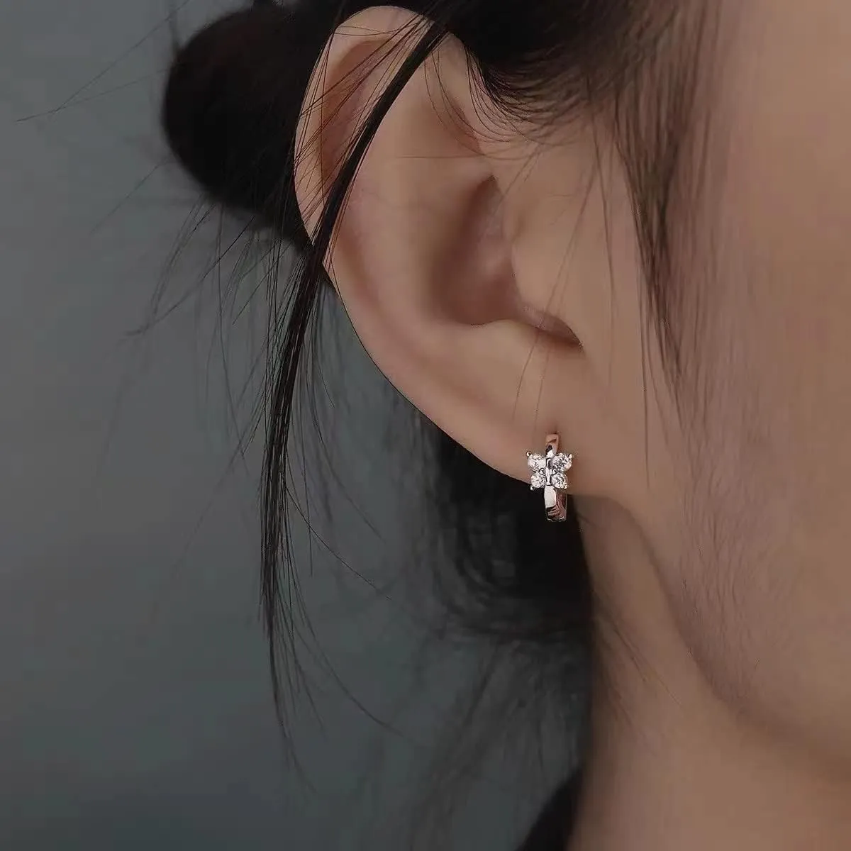 Cute Butterfly Sleeper Small Hoop Earrings Sterling Silver 925 CZ Crystal Huggie Round Cartilage Tragus Mini Hoops Earring Ear Cuffs Piecing Dainty Jewelry Gifts for Women Teen Girls Sensitive Ears