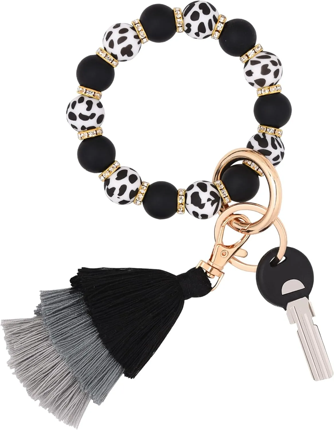 Cute Keychain Wristlet,Silicone Beaded Key Ring Bracelet Keychain Car Holder Key Chains for Women