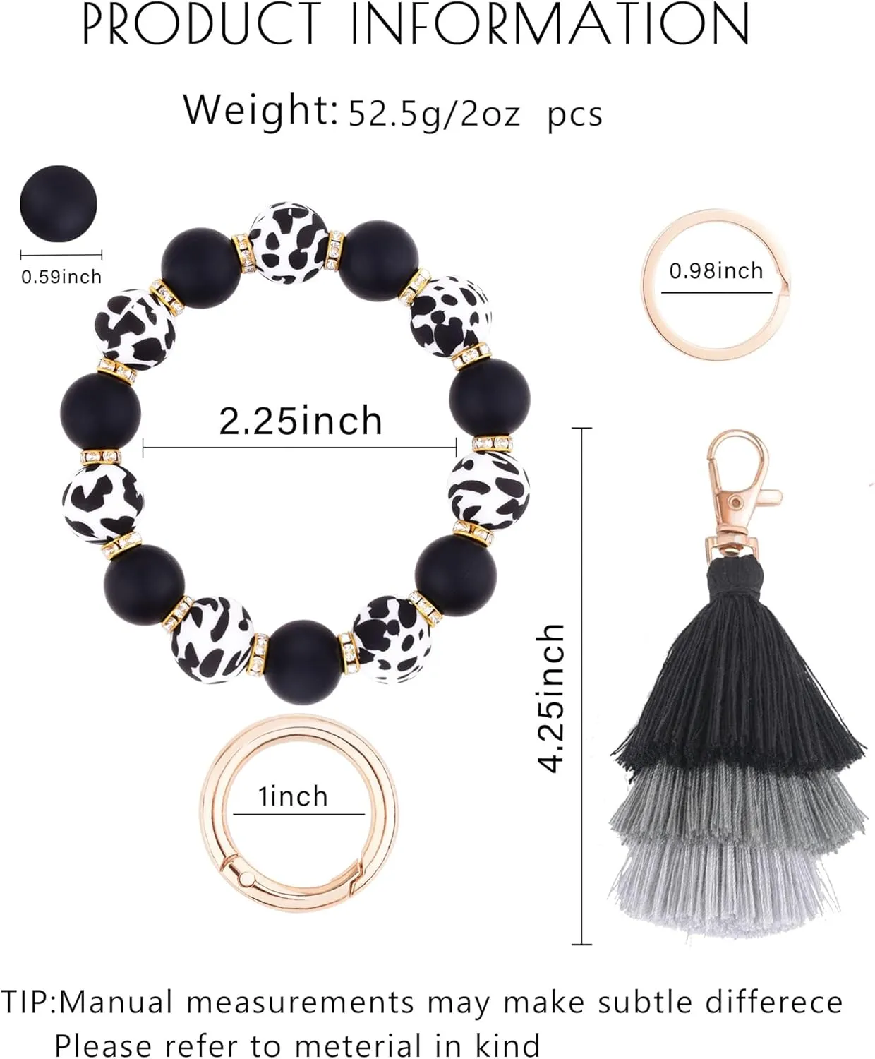 Cute Keychain Wristlet,Silicone Beaded Key Ring Bracelet Keychain Car Holder Key Chains for Women