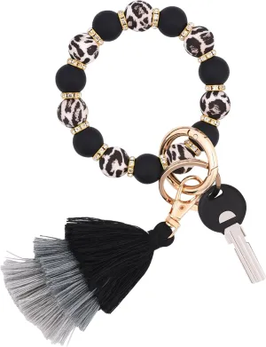 Cute Keychain Wristlet,Silicone Beaded Key Ring Bracelet Keychain Car Holder Key Chains for Women