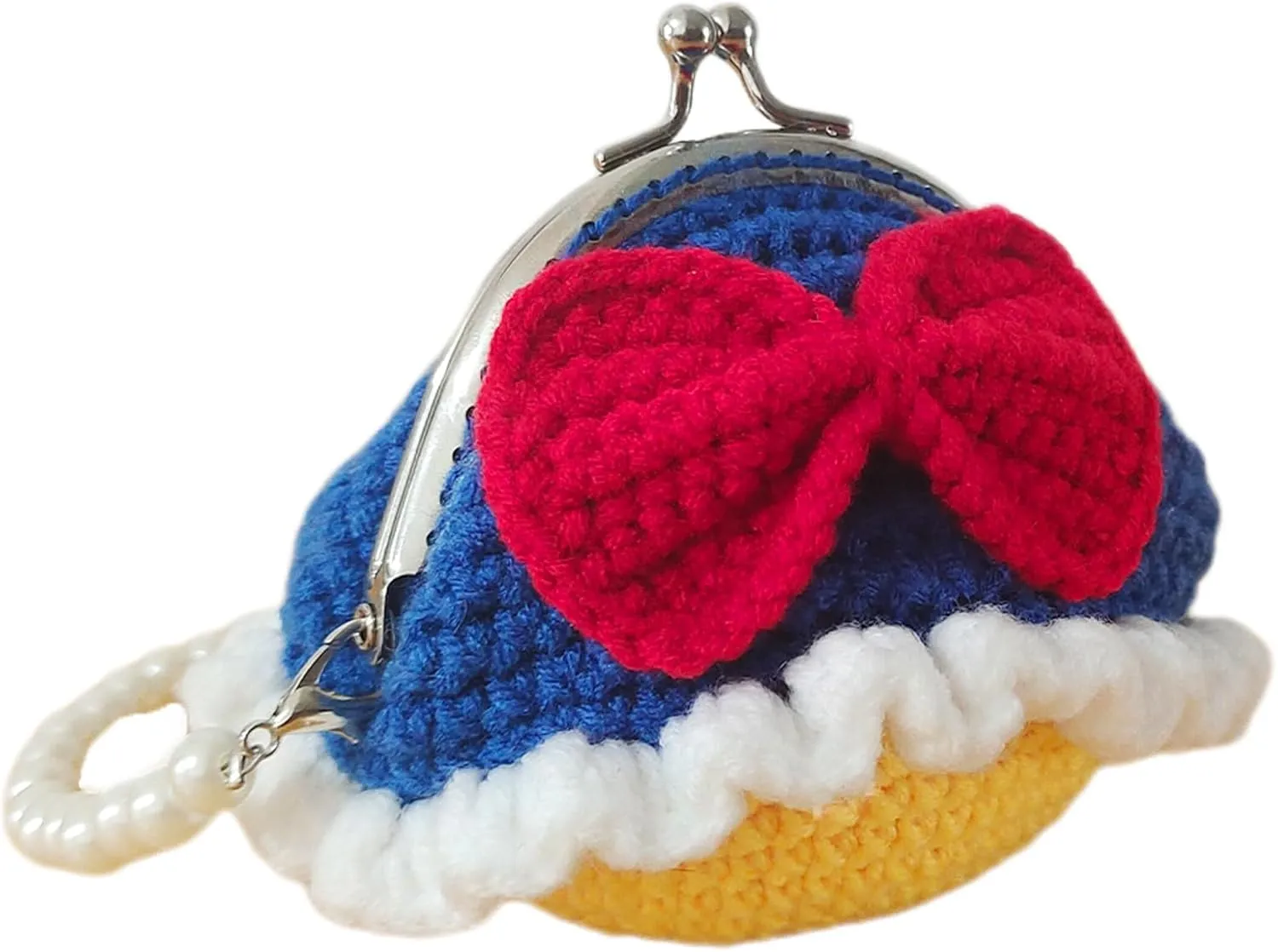 Cute Small Coin Pouch - Crochet Bow Dress Coin Purse for Women, Kiss Lock Change Purse Mini Knitting Bag