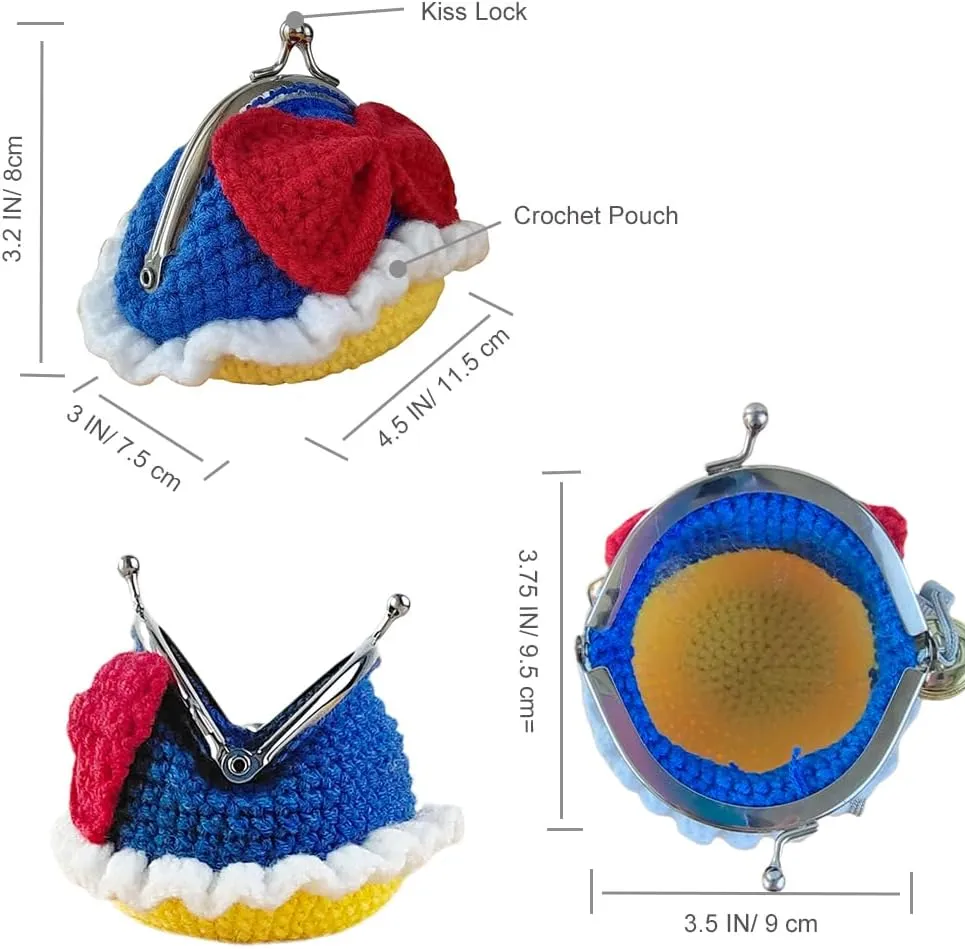 Cute Small Coin Pouch - Crochet Bow Dress Coin Purse for Women, Kiss Lock Change Purse Mini Knitting Bag