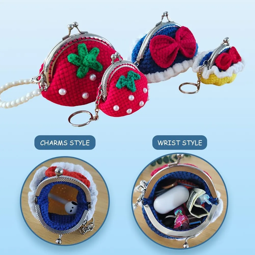 Cute Small Coin Pouch - Crochet Bow Dress Coin Purse for Women, Kiss Lock Change Purse Mini Knitting Bag