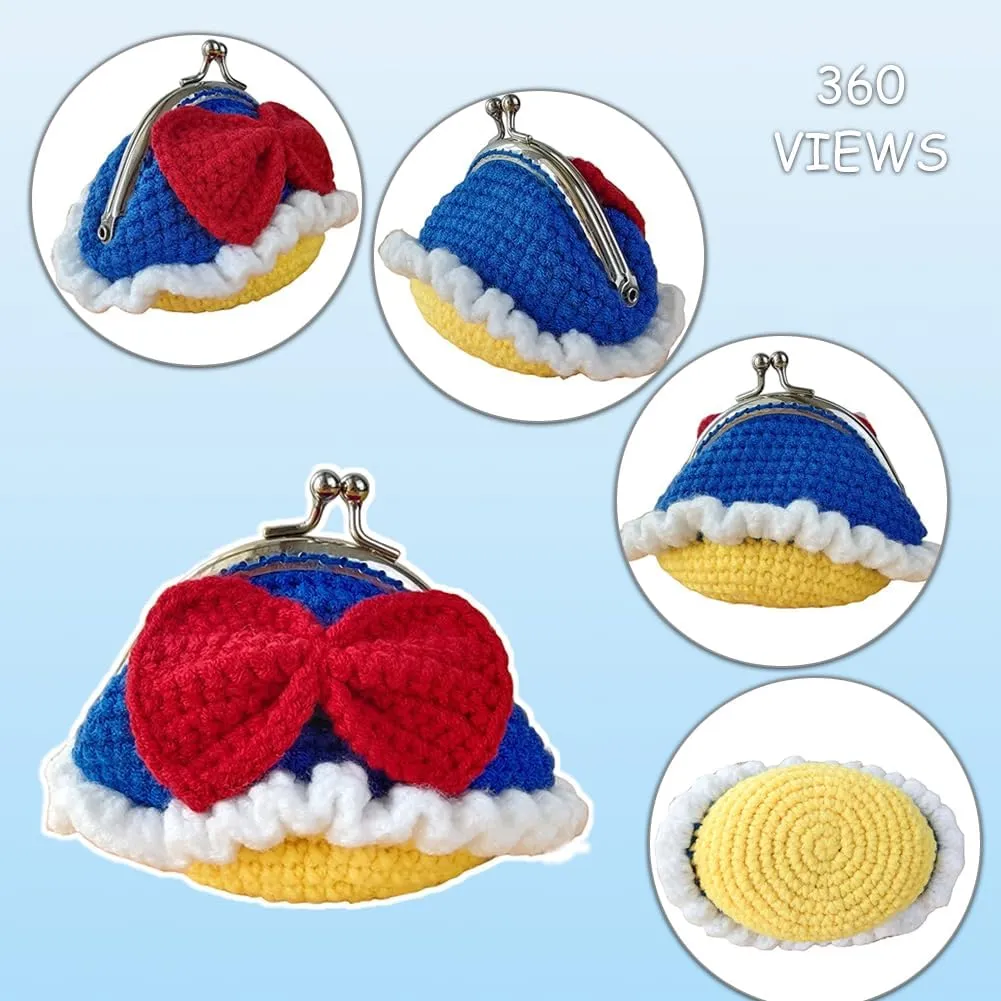 Cute Small Coin Pouch - Crochet Bow Dress Coin Purse for Women, Kiss Lock Change Purse Mini Knitting Bag