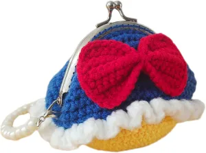 Cute Small Coin Pouch - Crochet Bow Dress Coin Purse for Women, Kiss Lock Change Purse Mini Knitting Bag