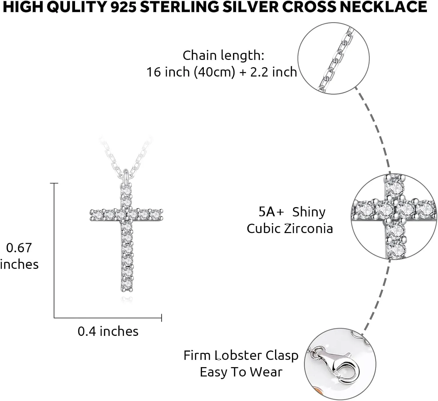 Dainty 925 Sterling Silver Cross Necklace for Women, Trendy Womens Cross Necklace for Girls Simple Silver Pendant Link Chains for Teen Girls Birthday Jewelry Gifts