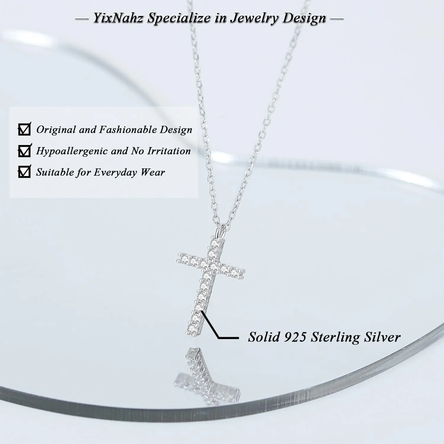 Dainty 925 Sterling Silver Cross Necklace for Women, Trendy Womens Cross Necklace for Girls Simple Silver Pendant Link Chains for Teen Girls Birthday Jewelry Gifts